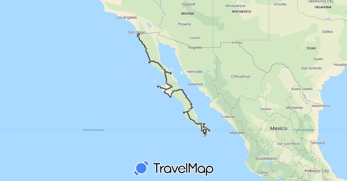 TravelMap itinerary: driving, motorbike in Mexico (North America)